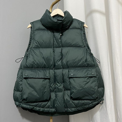 Vestă de puf pentru femei, la modă largi, cu guler, vestă pentru femei, toamnă 2023, coreeană șic, topuri, vestă caldă din puf de rață pentru femei