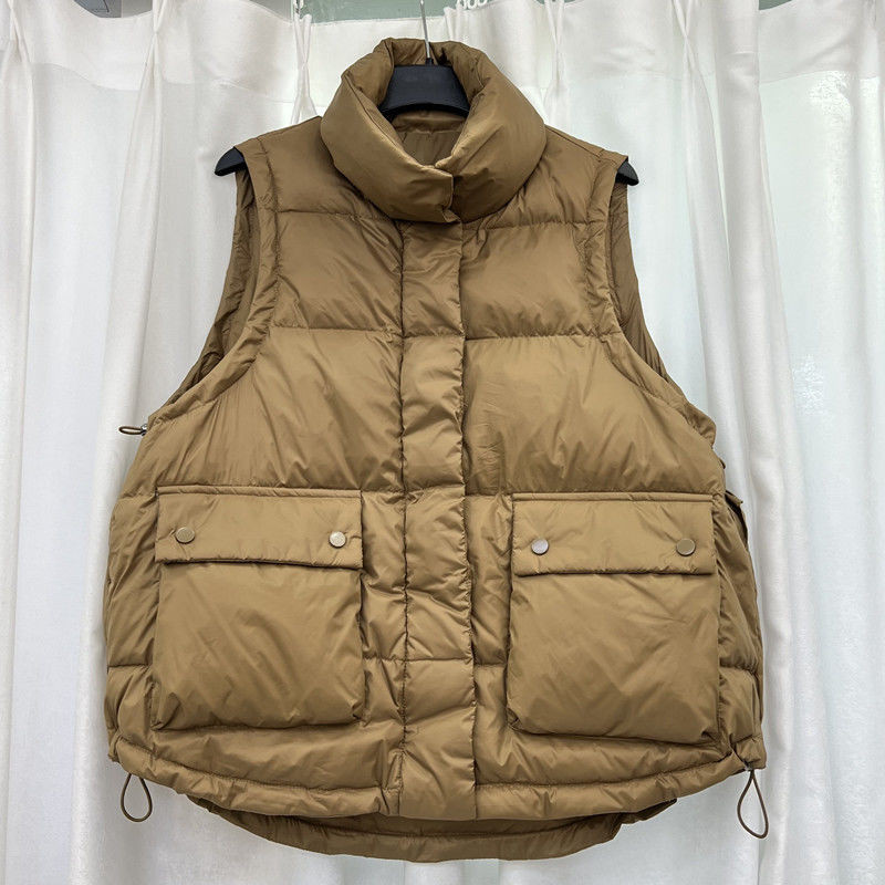 Vestă de puf pentru femei, la modă largi, cu guler, vestă pentru femei, toamnă 2023, coreeană șic, topuri, vestă caldă din puf de rață pentru femei