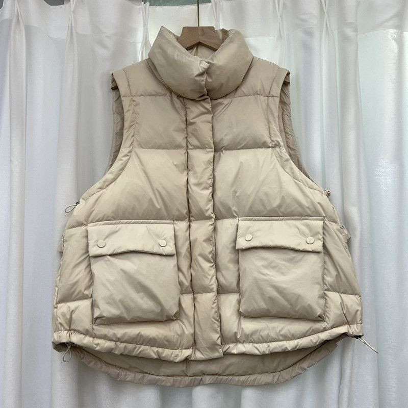 Vestă de puf pentru femei, la modă largi, cu guler, vestă pentru femei, toamnă 2023, coreeană șic, topuri, vestă caldă din puf de rață pentru femei