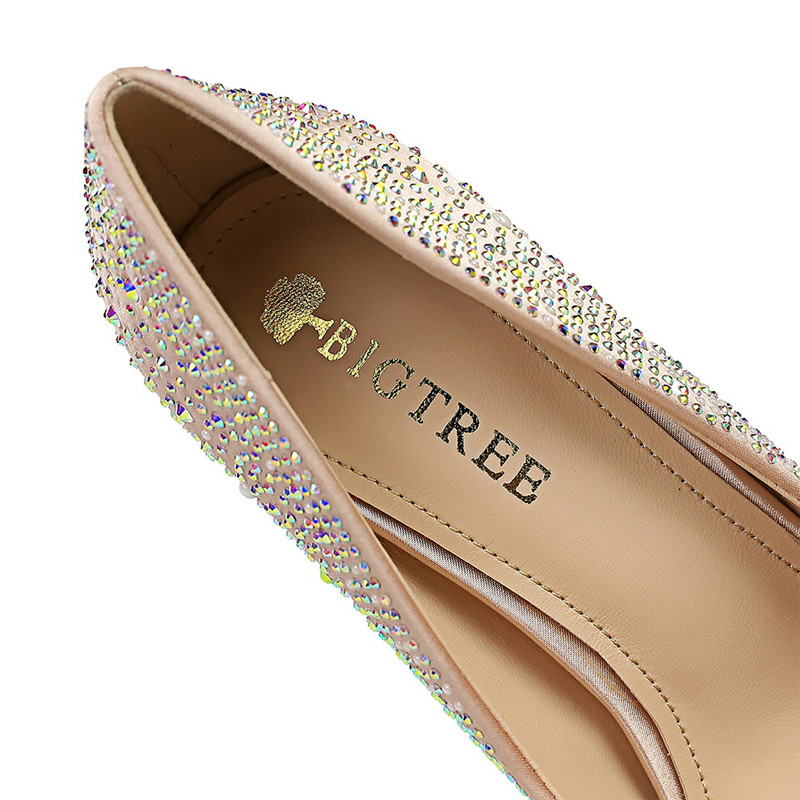 Pantofi BIGTREE pantofi cu strasuri strălucitoare pentru femei pantofi cu toc înalt de lux din satin pantofi pentru femei de modă pantofi de nuntă cu toc de metal stiletto 2023