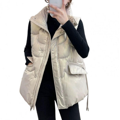 Ženski prsluk bez rukava Moderan ženski pamučni prsluk bez rukava Samostojeći ovratnik, dva džepa, patentni zatvarač za jesen/zimu