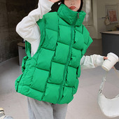 Rudens žieminės striukės be rankovių, moteriškos 2023 m. madingos šiltos storos liemenės su užtrauktuku, vientisos languotos medvilnės paminkštintos viršutinės striukės gatvės drabužiai