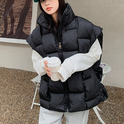 Rudens žieminės striukės be rankovių, moteriškos 2023 m. madingos šiltos storos liemenės su užtrauktuku, vientisos languotos medvilnės paminkštintos viršutinės striukės gatvės drabužiai