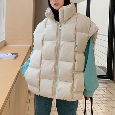 Rudens žieminės striukės be rankovių, moteriškos 2023 m. madingos šiltos storos liemenės su užtrauktuku, vientisos languotos medvilnės paminkštintos viršutinės striukės gatvės drabužiai