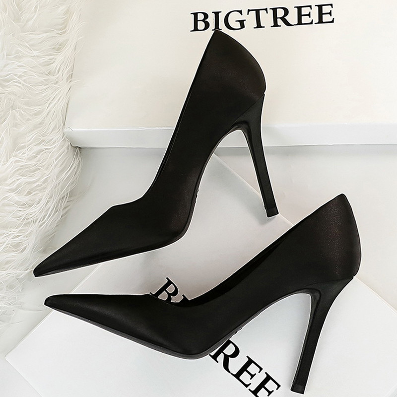 BIGTREE Cipele Ženske salonke Svilene Ženske cipele Visoke potpetice Proljeće Nove Štikle cipele za zabavu Plus Veličina 43 Salto Alto Feminino