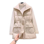 Madinga korėjietiška juosmens pritraukimo pūkinė medvilninė liemenė Nauja 2023 m. rudens žieminė striukė Moteriška pūkinė medvilninė liemenė, moteriška