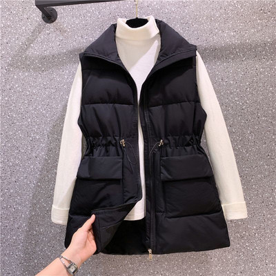 Madinga korėjietiška juosmens pritraukimo pūkinė medvilninė liemenė Nauja 2023 m. rudens žieminė striukė Moteriška pūkinė medvilninė liemenė, moteriška