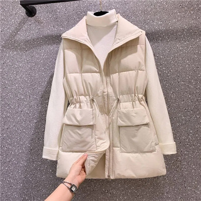 Madinga korėjietiška juosmens pritraukimo pūkinė medvilninė liemenė Nauja 2023 m. rudens žieminė striukė Moteriška pūkinė medvilninė liemenė, moteriška