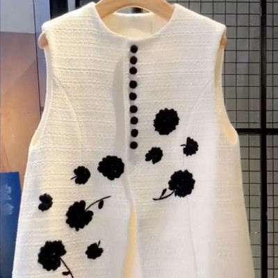 Ženski prsluk O-izrez, cvjetni prsluk bez rukava, vez, vintage široke majice bez rukava, korejske temperamentne majice Chalecos Para Mujer