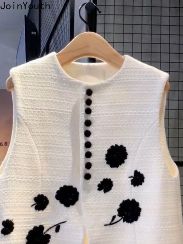 Ženski prsluk O-izrez, cvjetni prsluk bez rukava, vez, vintage široke majice bez rukava, korejske temperamentne majice Chalecos Para Mujer