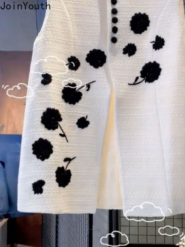 Ženski prsluk O-izrez, cvjetni prsluk bez rukava, vez, vintage široke majice bez rukava, korejske temperamentne majice Chalecos Para Mujer