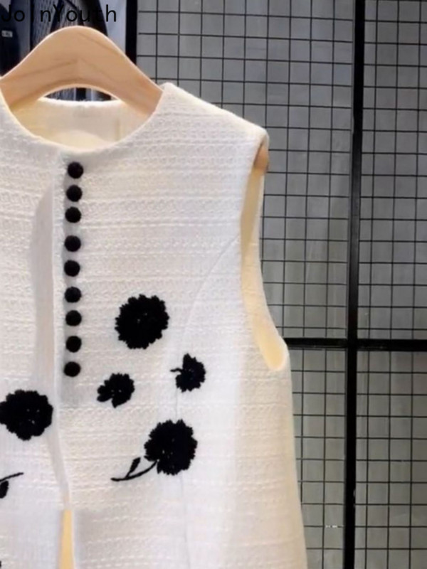 Ženski prsluk O-izrez, cvjetni prsluk bez rukava, vez, vintage široke majice bez rukava, korejske temperamentne majice Chalecos Para Mujer