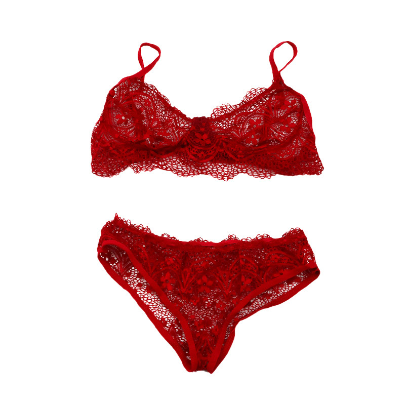 Novi seksi grudnjak s čipkastim grudnjakom za trepavice Komplet ženskih grudnjaka Push Up grudnjak s donjim rubljem Komplet ženskih gaćica s dubokim V križnim leđima i prozirnom uzicom