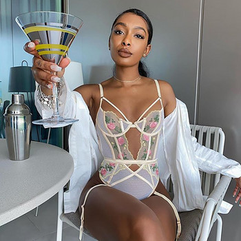 Hot εσώρουχα See Through Mesh High Cut Bodysuit Floral κέντημα Sexy Hollow Out Εσώρουχα δαντέλα Underwire Puberty Sexy εσώρουχα