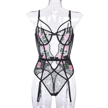 Hot εσώρουχα See Through Mesh High Cut Bodysuit Floral κέντημα Sexy Hollow Out Εσώρουχα δαντέλα Underwire Puberty Sexy εσώρουχα