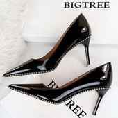 BIGTREE Cipele 2023 Nove Ženske cipele sa zakovicama Metalne perle Visoke pete Stiletto Luksuzne cipele s mačićima Seksi cipele za zabavu Plus Veličina 42 43