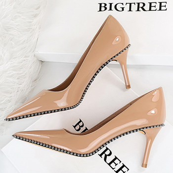 BIGTREE Παπούτσια 2023 New Rivet Women Pumps Μεταλλικές χάντρες Ψηλοτάκουνα Stiletto Πολυτελή γόβες Kitten Sexy Party Shoes Plus Size 42 43