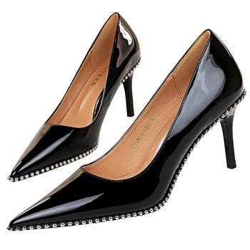 BIGTREE Παπούτσια 2023 New Rivet Women Pumps Μεταλλικές χάντρες Ψηλοτάκουνα Stiletto Πολυτελή γόβες Kitten Sexy Party Shoes Plus Size 42 43