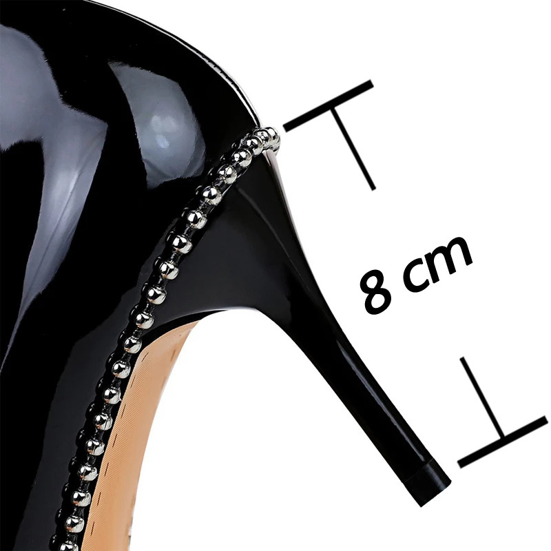 BIGTREE Cipele 2023 Nove Ženske cipele sa zakovicama Metalne perle Visoke pete Stiletto Luksuzne cipele s mačićima Seksi cipele za zabavu Plus Veličina 42 43