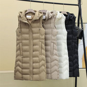 2023, nou, toamnă iarnă, jumătate-lung, din bumbac, vestă pentru femei, haină solidă cu glugă, fără mâneci, vestă ocazională, jachetă pentru femei