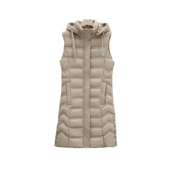2023 Νέο Φθινόπωρο, Χειμώνας Μεσομακρό κάτω βαμβακερό γυναικείο γιλέκο παλτό με μασίφ κουκούλα Αμάνικο μπουφάν Casual γιλέκο Γυναικείο γιλέκο