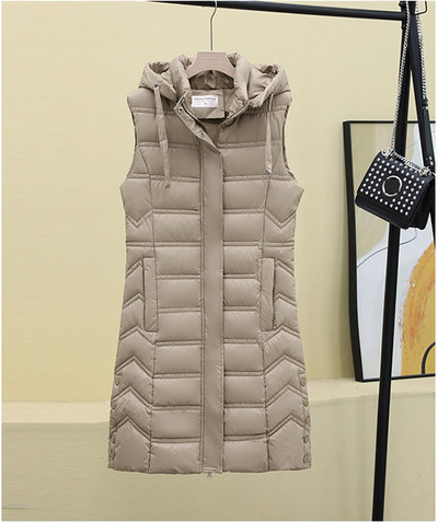 2023, nou, toamnă iarnă, jumătate-lung, din bumbac, vestă pentru femei, haină solidă cu glugă, fără mâneci, vestă ocazională, jachetă pentru femei