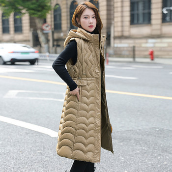 Χειμερινό γυναικείο γιλέκο παλτό 2023 Νέο πουπουλένιο βαμβακερό γιλέκο Γυναικείο γιλέκο με μακριά κουκούλα Μόδα αμάνικο γιλέκο μπουφάν Γυναικείο πανωφόρι τοπ