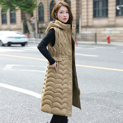 Vestă de iarnă pentru femei, 2023, vestă nouă, din bumbac, vestă lungă, cu glugă, la modă, fără mâneci, pentru femei, îmbrăcăminte exterioară.