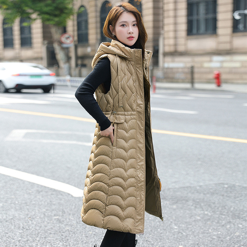 Vestă de iarnă pentru femei, 2023, vestă nouă, din bumbac, vestă lungă, cu glugă, la modă, fără mâneci, pentru femei, îmbrăcăminte exterioară.