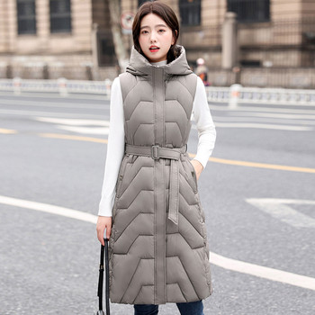 Φθινοπωρινό/Χειμώνα μπουφάν Γυναικείο πουπουλένιο βαμβακερό γιλέκο παλτό 2023 Νέα μασίφ ζώνη με κουκούλα μακρυμάνικο μπουφάν γυναικείο γιλέκο