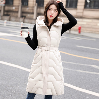 Jakna jesen/zima Ženska pamučna jakna s donjim kaputom 2023. Nova duga jakna bez rukava s remenom i kapuljačom Ženski prsluk Gornja odjeća