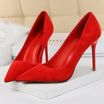 BIGTREE Pantofi Femei Tocuri 9 Cm Toc de piele intoarsa femei Pompi varf ascutit Toc inalt Stiletto Pantofi de petrecere Pantofi de nunta la moda Marime mare 43