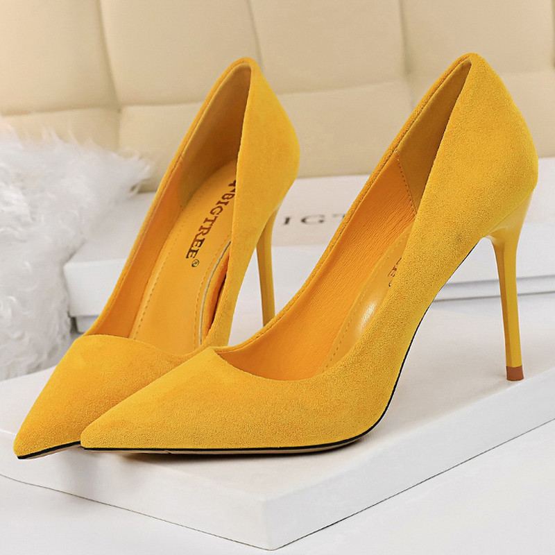 BIGTREE Pantofi Femei Tocuri 9 Cm Toc de piele intoarsa femei Pompi varf ascutit Toc inalt Stiletto Pantofi de petrecere Pantofi de nunta la moda Marime mare 43