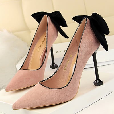 BIGTREE Shoes Bowknot Women Pumps Stiletto High Heels Велурени дамски обувки Модни сватбени обувки Дизайнерски нови заострени дамски обувки