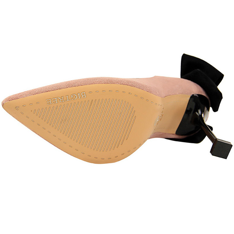 BIGTREE Pantofi Bowknot Femei Pompe Stiletto Toc înalt Din piele intoarsa Pantofi pentru femei Pantofi de nunta de moda Designer Noi Tocuri ascuțite pentru femei