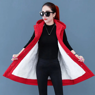 Oversize Γυναικείο Φθινοπωρινό Χειμερινό Μπουφάν Νέο Fleece Βαμβακερό γιλέκο Μπουφάν με κουκούλα Parker Γυναικείο παλτό Αμάνικο γιλέκο Chaleco Mujer