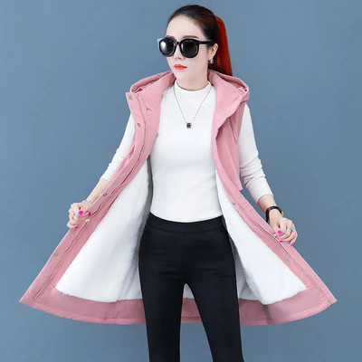 Oversize Γυναικείο Φθινοπωρινό Χειμερινό Μπουφάν Νέο Fleece Βαμβακερό γιλέκο Μπουφάν με κουκούλα Parker Γυναικείο παλτό Αμάνικο γιλέκο Chaleco Mujer