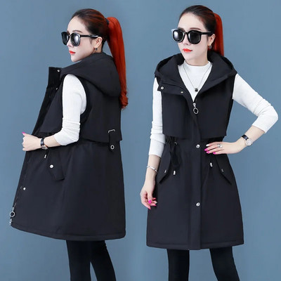 Oversize Γυναικείο Φθινοπωρινό Χειμερινό Μπουφάν Νέο Fleece Βαμβακερό γιλέκο Μπουφάν με κουκούλα Parker Γυναικείο παλτό Αμάνικο γιλέκο Chaleco Mujer