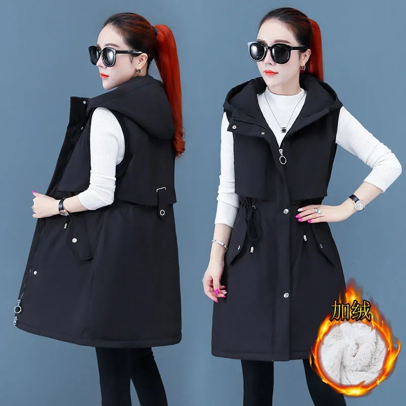 Oversize Γυναικείο Φθινοπωρινό Χειμερινό Μπουφάν Νέο Fleece Βαμβακερό γιλέκο Μπουφάν με κουκούλα Parker Γυναικείο παλτό Αμάνικο γιλέκο Chaleco Mujer