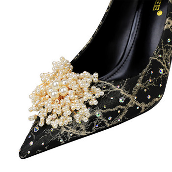 BIGTREE Παπούτσια Pearl Flowers Woman Pumps Rhinestone ψηλοτάκουνα 2023 Νέα πολυτελή γυναικεία τακούνια στιλέτο μεγάλο μέγεθος γυναικείες αντλίες