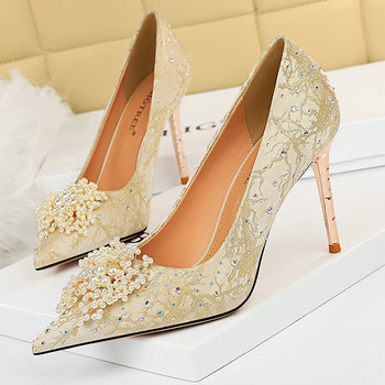 BIGTREE Παπούτσια Pearl Flowers Woman Pumps Rhinestone ψηλοτάκουνα 2023 Νέα πολυτελή γυναικεία τακούνια στιλέτο μεγάλο μέγεθος γυναικείες αντλίες