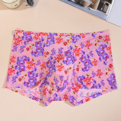 Nauji internetu Vyriški Ice Silk Flora apatiniai Besiūliai Seksualūs Vyriški Bokseriai Šortai Vyriški Itin plonos kvėpuojančios kelnaitės Kelnaitės apatinės kelnaitės