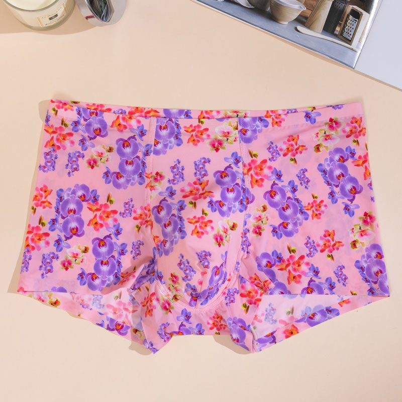 Nauji internetu Vyriški Ice Silk Flora apatiniai Besiūliai Seksualūs Vyriški Bokseriai Šortai Vyriški Itin plonos kvėpuojančios kelnaitės Kelnaitės apatinės kelnaitės