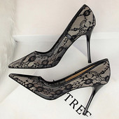 BIGTREE Παπούτσια Mesh Hollow Lace Woman Pumps 2023 Άνοιξη Γυναικείες γόβες Σέξι παπούτσια για πάρτι Λεπτές γόβες στιλέτο Γυναικεία παπούτσια 6 χρώματος