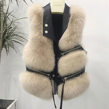 2023 Νέο γούνινο γιλέκο Γυναικείο κοντό παλτό Slim Fit Μόδα Young φθινόπωρο/χειμώνα Ευέλικτο Splice Faux Fox Hair Γιλέκο Γυναικεία μπλουζάκια