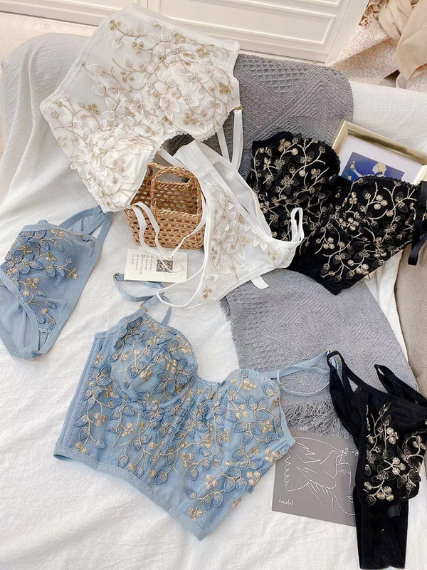 Wriufred Vanjski komplet grudnjaka Komplet donjeg rublja od vezene čipke s gaćicama od čelične gumene kosti dame seksi slatke hlače bralette