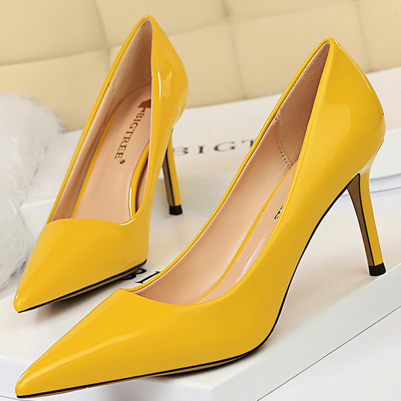BIGTREE Cipele Sjajna lakirana koža Ženske salonke Profesionalne OL visoke potpetice Ženske cipele na stileto Velika veličina 43 Raznolike pete