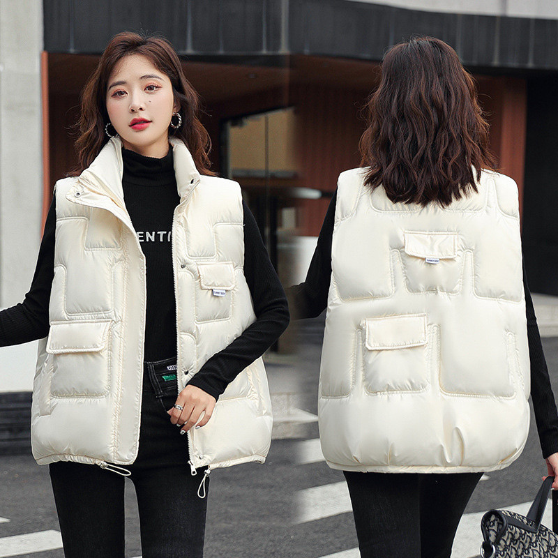 Ženski donji pamučni kaput prsluk 2023. Nova korejska široka vanjska odjeća Prsluk sa stojećim ovratnikom bez rukava Ženski kaput