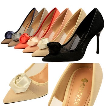 BIGTREE Παπούτσια Rose Flower Woman Pumps Mesh Hollow ψηλοτάκουνα Σέξι παπούτσια για πάρτι Stiletto 2023 Νέα γυναικεία παπούτσια με μυτερές γόβες