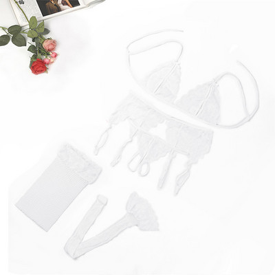 Set de lenjerie de corp sexy Tanga din dantela Lenjerie de dama Lenjerie de corp pentru femei Fashion Temptation 4 buc. Set sutien Push Up transparent Sutiene roșii